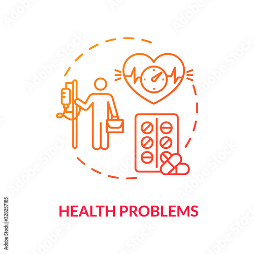 Health problems red concept icon. Medical treatment. Prescripted medication. Heart problems. Burnout repercussion idea thin line illustration. Vector isolated outline RGB color drawing
