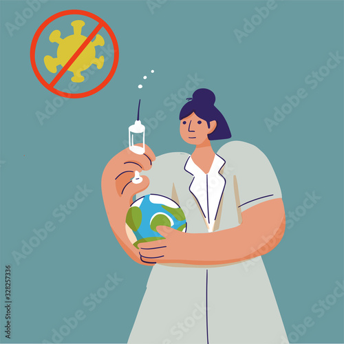 Coronavirus (COVID-19)preventions. Doctor wear face mask  explores the virus. Vector illustration  for coronavirus outbreak and preventions.