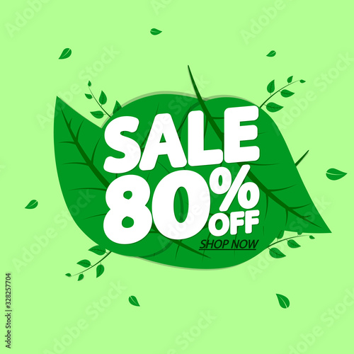 Spring Sale 80% off, banner design template, discount tag, app icon, vector illustration