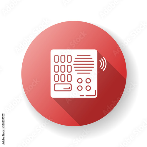 Intercom red flat design long shadow glyph icon. Talkback. Door phone. Voice communication electronic device. Safety system. Security equipment. Entrance protection. Silhouette RGB color illustration