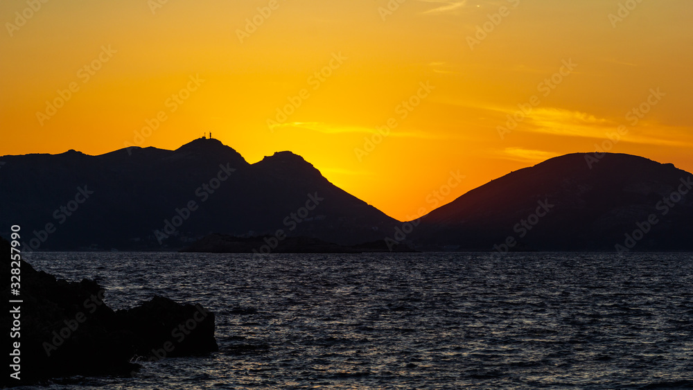 Sunset, Beautiful Mediterranean landscape View of Bay