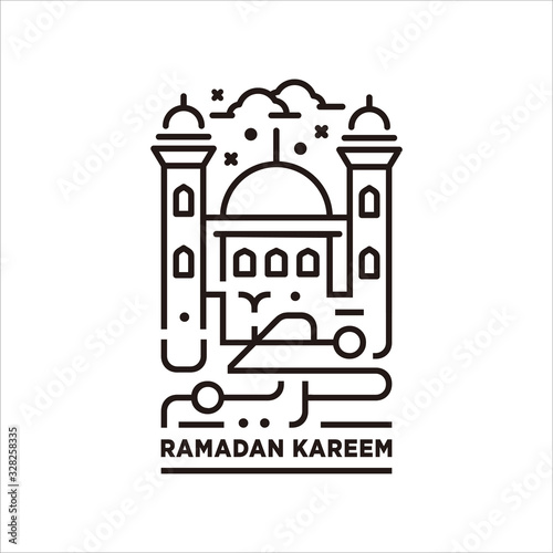 Canvas Print Line art ramadan kareem arabic islamic calligraphy - vector