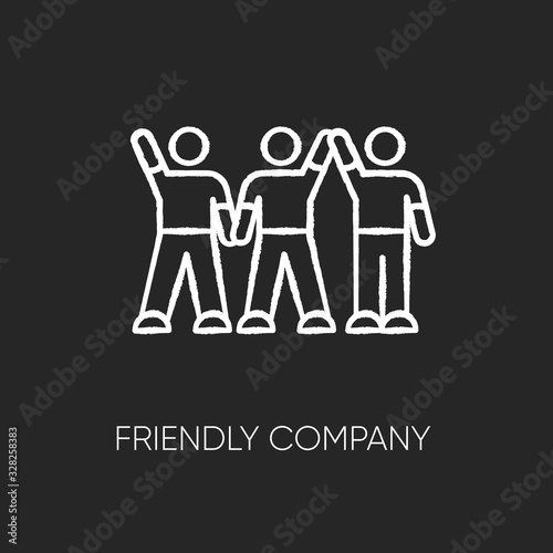 Friendly company chalk white icon on black background. Friendship  social communication  fellowship. Best friends group spend time together. Isolated vector chalkboard illustration