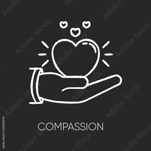 Compassion chalk white icon on black background. Emotional support, friendly sympathy. Empathy, solidarity. Voluntary care, charitable help. Isolated vector chalkboard illustration