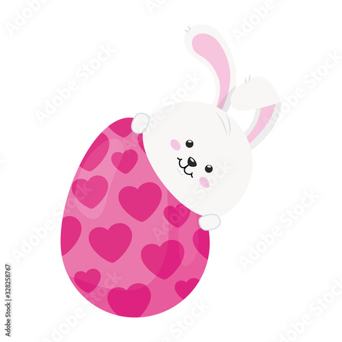 cute rabbit with egg easter isolated icon vector illustration design