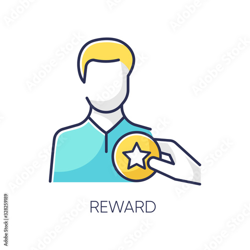 Reward RGB color icon. Workers motivation, business promotion. Success achievement benefit. Corporate staff member talent recognition. Best employee award isolated vector illustration