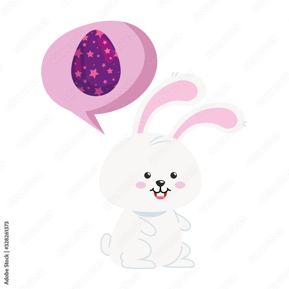 cute rabbit animal and speech bubble with eggs easter vector illustration designicon cute rabbit animal and speech bubble with eggs easter vector illustration designicon