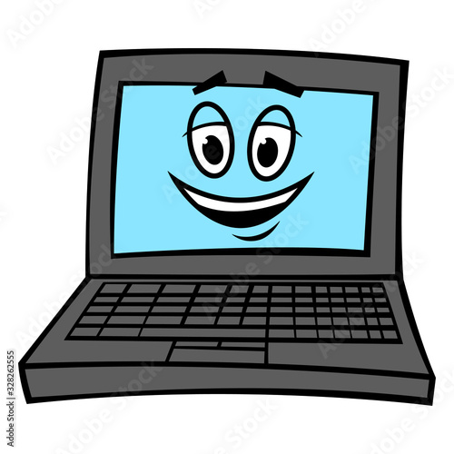 Cartoon laptop character isolated on white background