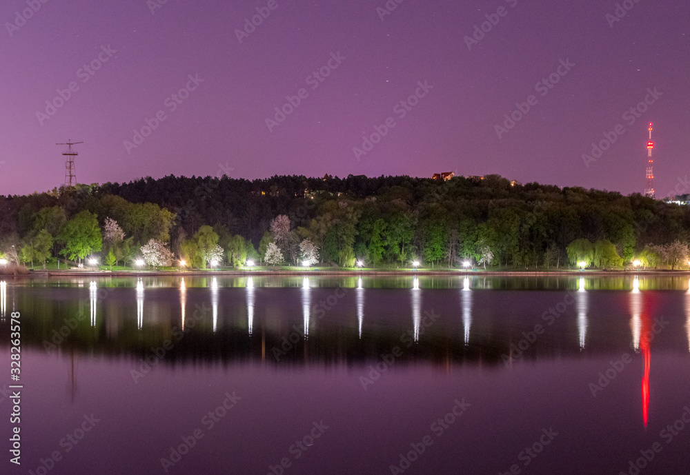 Chisinau, Moldova - Valea Morilor park and Valea Morilor lake on beautiful summer evening in Chisinau, Republic of Moldova
