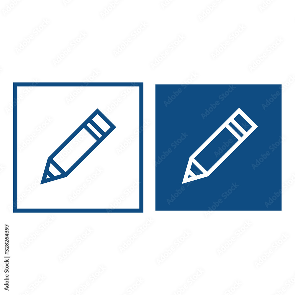 Simple contour pencil. The symbol is located in a square frame. Vector blue icons. Simple contour pencil. The symbol is located in a square frame. Vector blue icons.