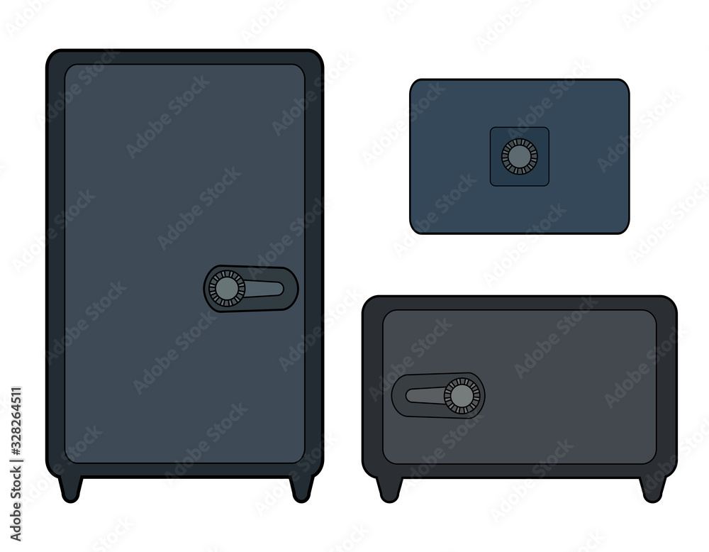 Set of color contour safes of various shapes. Recessed and portable safes. Security and protection of values. Vector object for logos, icons and your design. Set of color contour safes of various shapes. Recessed and portable safes. Security and protection of values. Vector object for logos, icons and your design.