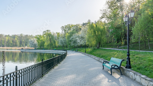 Valea Morilor park with Valea Morilor lake in Chisinau, Moldova on a sunny spring day. It is one of the most popular parks in Chisinau, Moldova photo