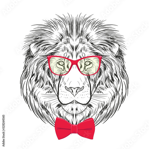 Lion head with glasses and Gastuk butterfly