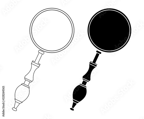 Set of contour silhouettes of magnifiers separately from the background. Search and education. Vector object for icons, logos, infographics and your design.