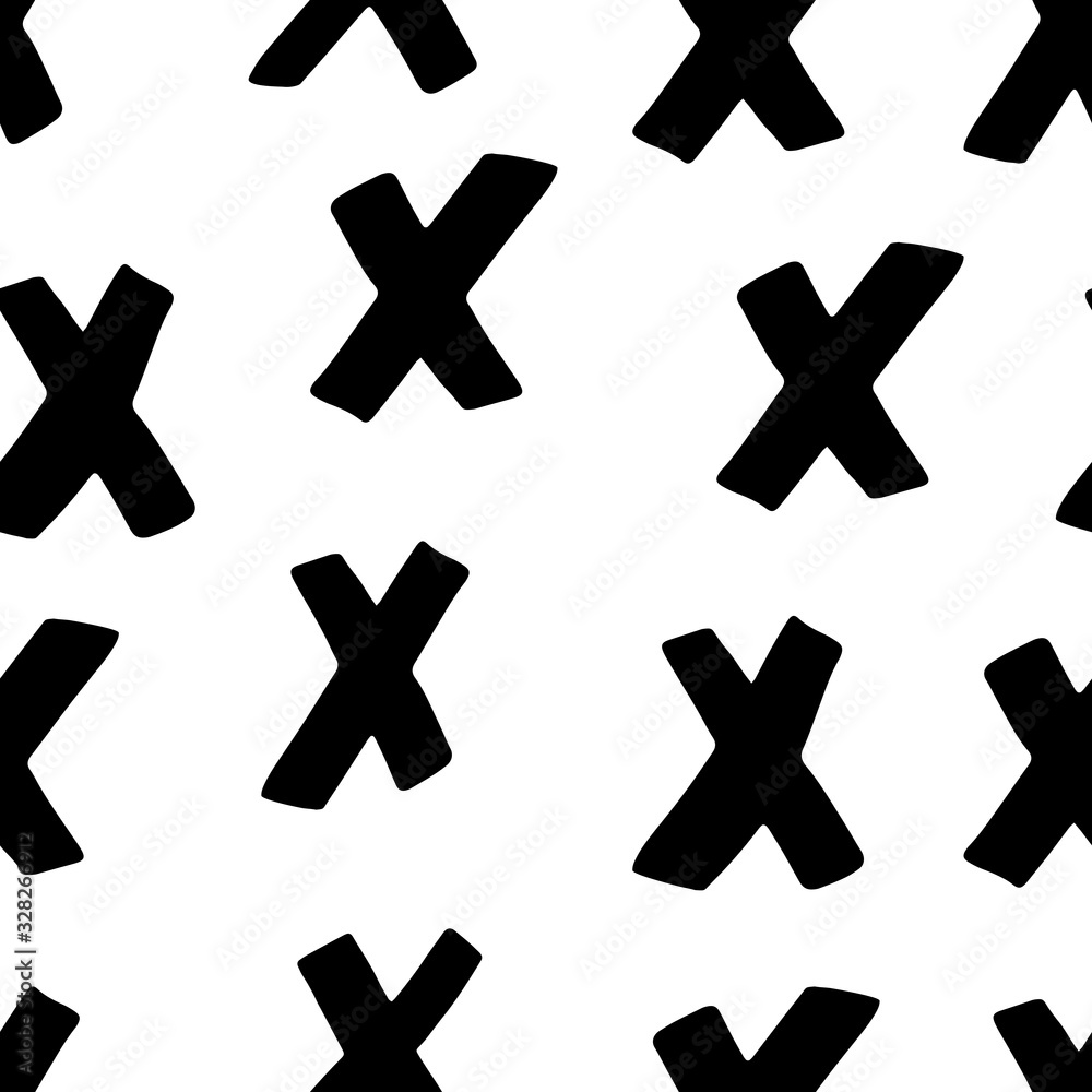 Obraz premium Black and white seamless pattern with cross. Abstract vector illustration. Design for web, textures, card, poster, fabric, textile. Doodle style. Symbols NO.