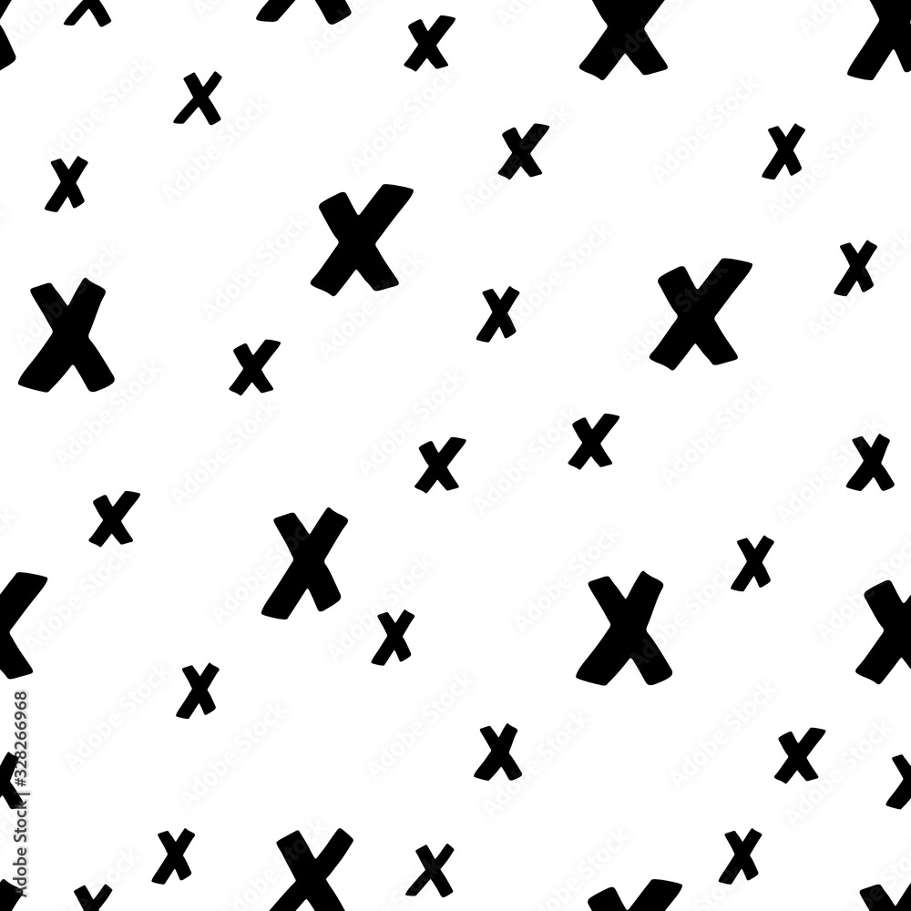 Black and white seamless pattern with cross. Abstract vector illustration. Design for web, textures, card, poster, fabric, textile. Doodle style. Symbols NO. Black and white seamless pattern with cross. Abstract vector illustration. Design for web, textures, card, poster, fabric, textile. Doodle style. Symbols NO.