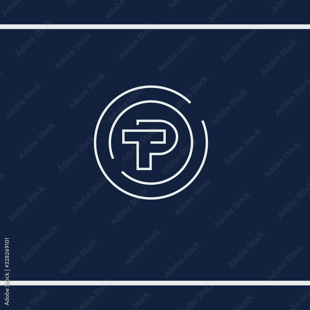 P and T letter logo initials. TP or PT simple monogram. Minimalist style, Line art. Typography mark. Vector logo design template P and T letter logo initials. TP or PT simple monogram. Minimalist style, Line art. Typography mark. Vector logo design template