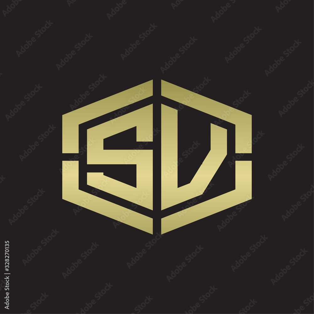SV Logo monogram with hexagon shape and piece line rounded design tamplate on gold colors SV Logo monogram with hexagon shape and piece line rounded design tamplate on gold colors