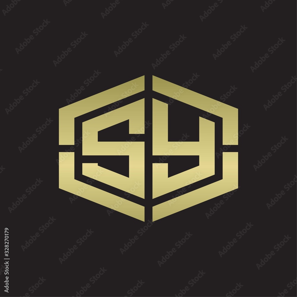 SY Logo monogram with hexagon shape and piece line rounded design tamplate on gold colors SY Logo monogram with hexagon shape and piece line rounded design tamplate on gold colors