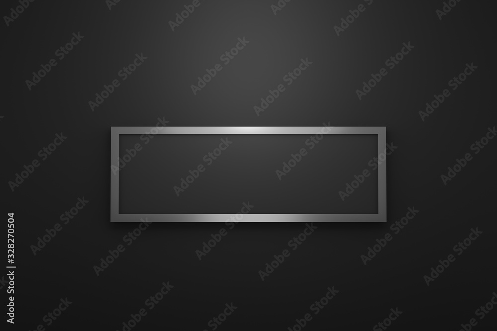 Blank logo frame with modern style on black background. Empty silver template for design emblem and long square shape. 3D rendering. Blank logo frame with modern style on black background. Empty silver template for design emblem and long square shape. 3D rendering.