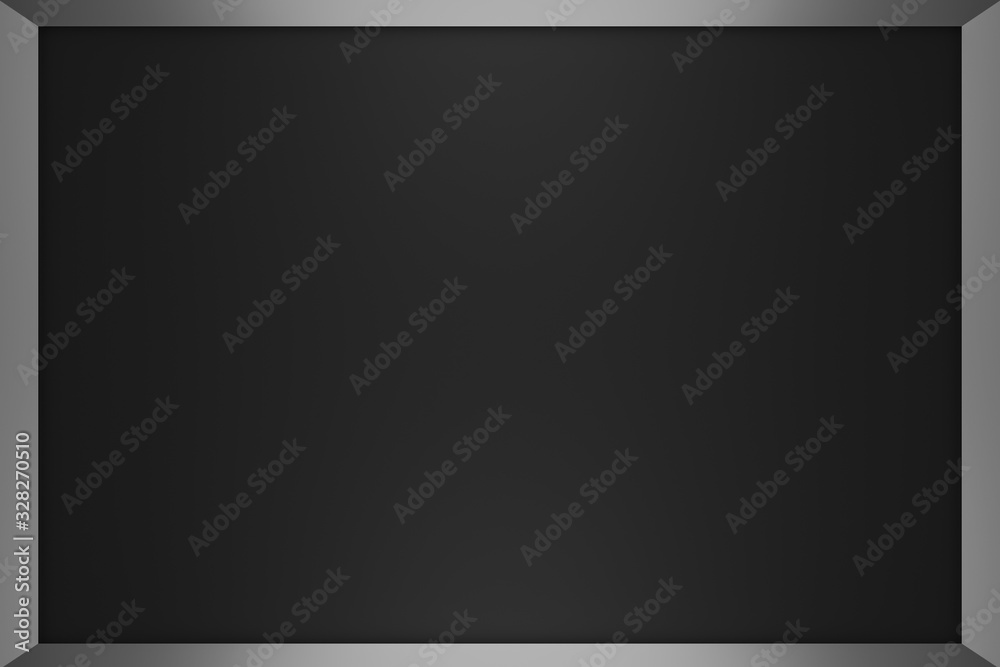 Silver photo frame on dark background with luxury style. Aluminum frame or gallery design. 3D rendering. Silver photo frame on dark background with luxury style. Aluminum frame or gallery design. 3D rendering.