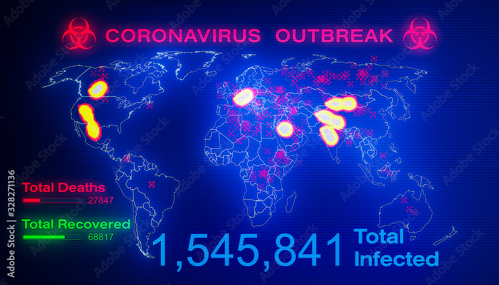 3d render of a world map showing the outbreak of the coronavirus - obrazy, fototapety, plakaty 