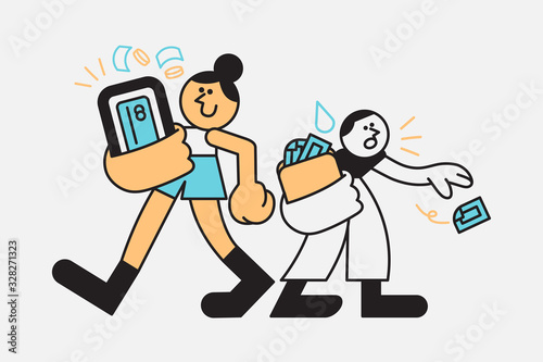 Electronic wallets are better than. Vector illustration about e-wallet, e-banking in modern style. filled outline.