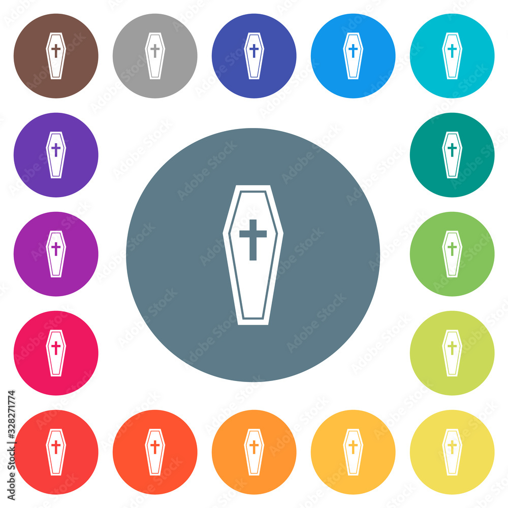 Coffin flat white icons on round color backgrounds Coffin flat white icons on round color backgrounds