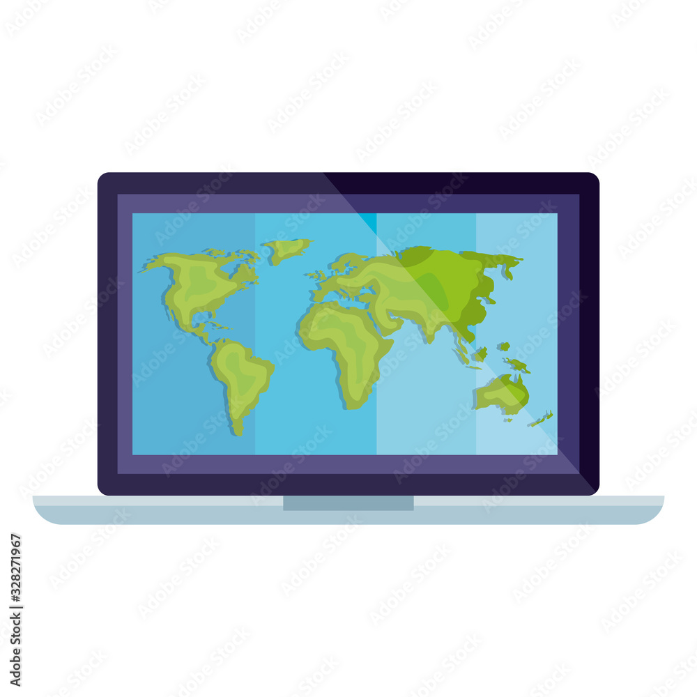 World map inside laptop design, Planet continent earth globe ocen sea universe science and map theme Vector illustration World map inside laptop design, Planet continent earth globe ocen sea universe science and map theme Vector illustration