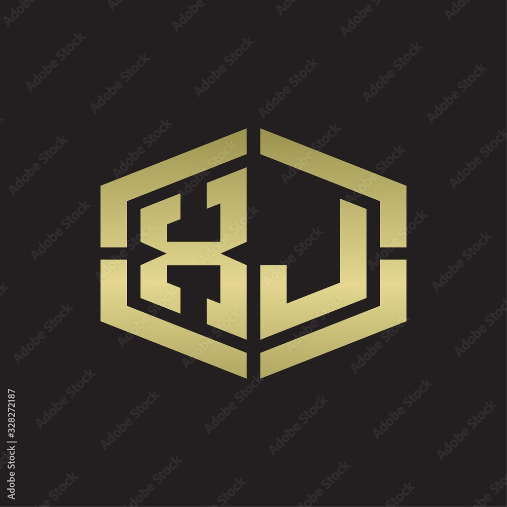 XJ Logo monogram with hexagon shape and piece line rounded design tamplate on gold colors XJ Logo monogram with hexagon shape and piece line rounded design tamplate on gold colors