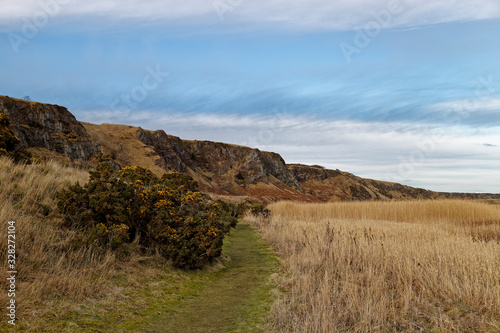 One of the many Grassy Footpaths at a Nature Reserve at St Cyrus beach on a cold February evening.