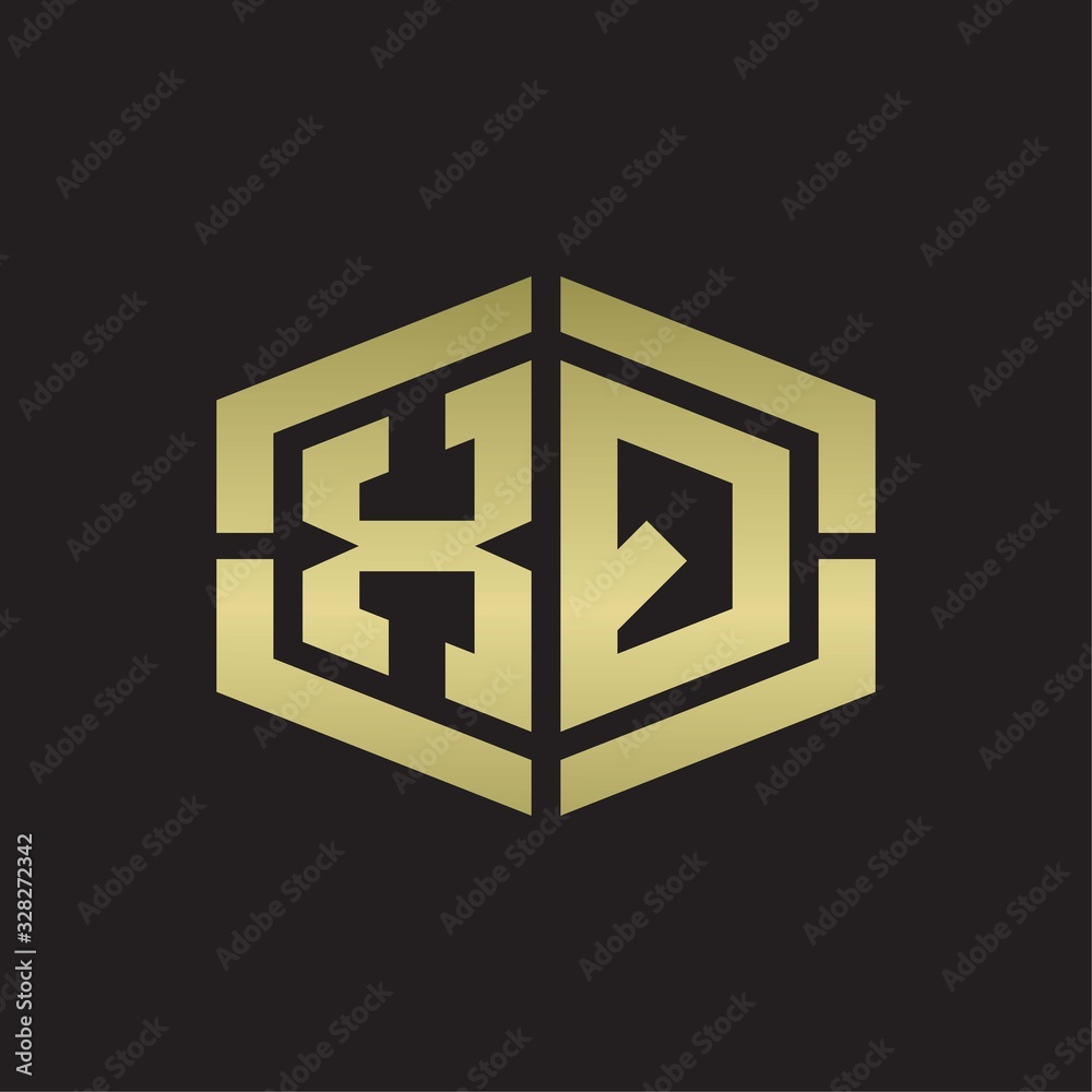 XQ Logo monogram with hexagon shape and piece line rounded design tamplate on gold colors XQ Logo monogram with hexagon shape and piece line rounded design tamplate on gold colors