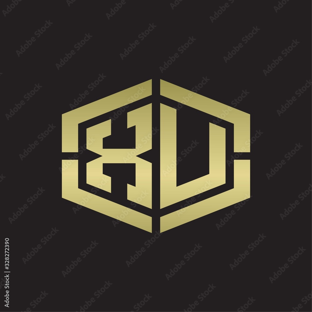 XU Logo monogram with hexagon shape and piece line rounded design tamplate on gold colors XU Logo monogram with hexagon shape and piece line rounded design tamplate on gold colors