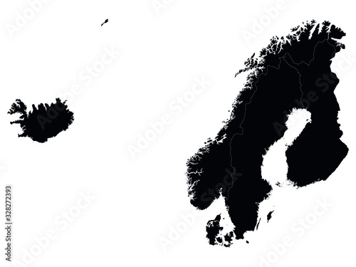 Vector Illustration of the Black Map of Scandinavia on White Background