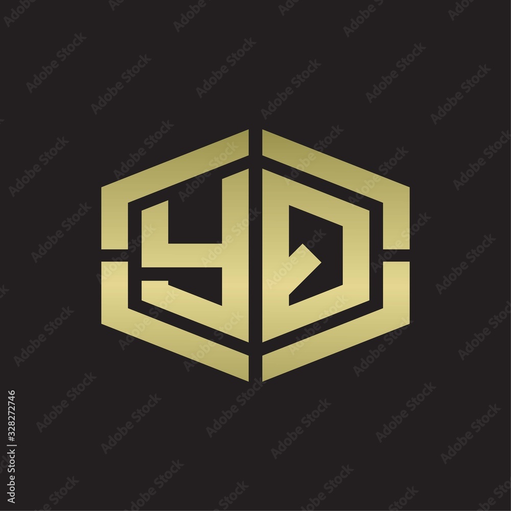YQ Logo monogram with hexagon shape and piece line rounded design tamplate on gold colors YQ Logo monogram with hexagon shape and piece line rounded design tamplate on gold colors
