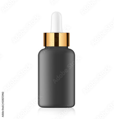 Dropper bottle mockup isolated on white background. Vector illustration. Front view. Сan be used for cosmetic, medical and other needs. EPS10.	