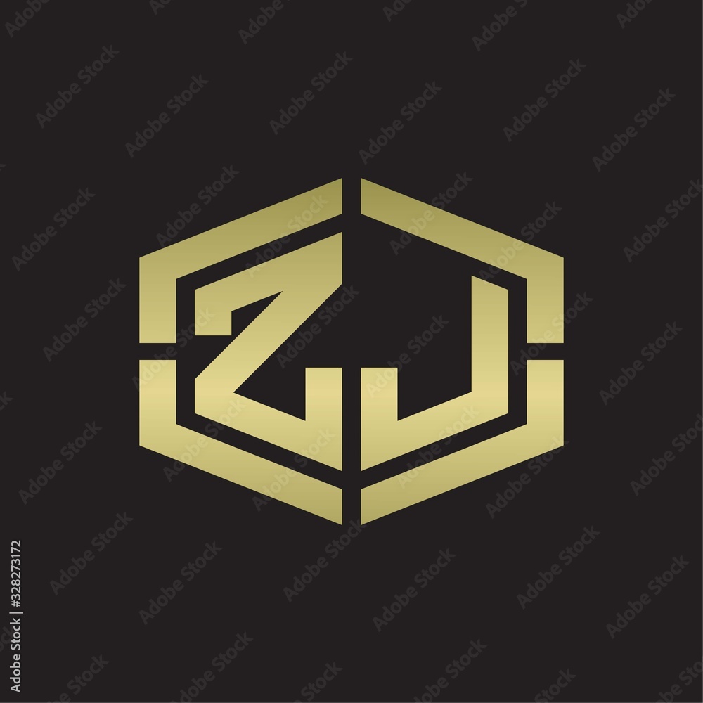 ZJ Logo monogram with hexagon shape and piece line rounded design tamplate on gold colors ZJ Logo monogram with hexagon shape and piece line rounded design tamplate on gold colors
