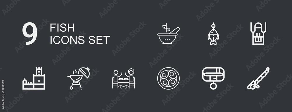 Editable 9 fish icons for web and mobile