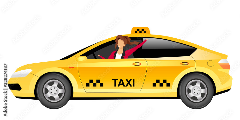 Taxi Driver Graphics Female taxi driver flat color vector faceless character. Smiling woman ...