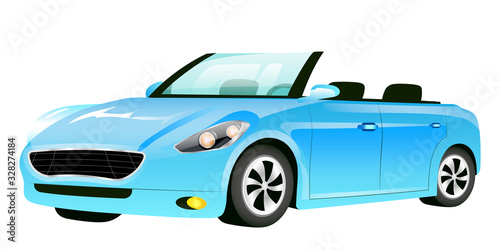 Blue cabriolet cartoon vector illustration. Fashionable car without roof flat color object. Luxurious auto, modern personal transport isolated on white background. Stylish automobile side view