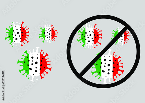 Coronavirus in Italy. Stop coronavirus in Italy. Coronavirus danger. Novel coronavirus (2019-nCoV), Abstract virus strain model.