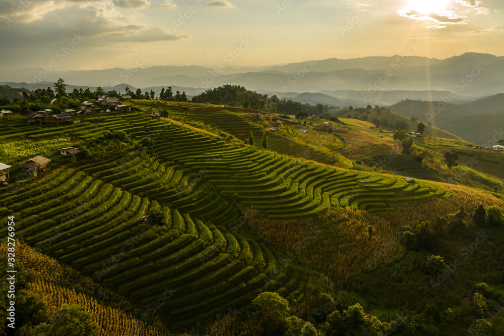Scenics view of terrace field on hills Scenics view of terrace field on hills