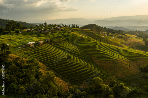 Scenics view of terrace field on hills