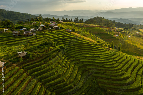 Scenics view of terrace field on hills