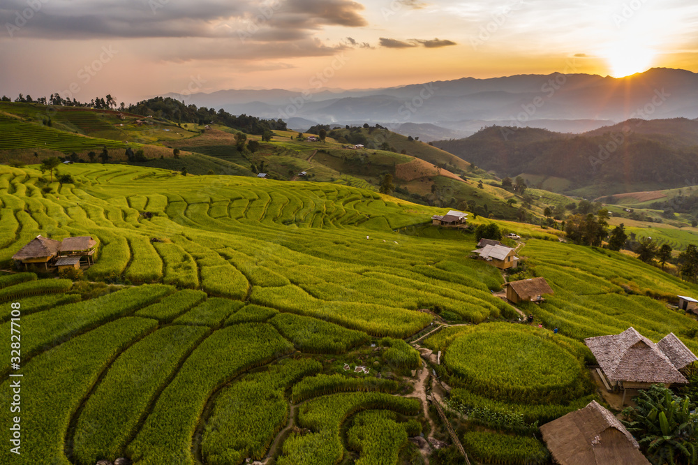 Scenics view of terrace field on hills