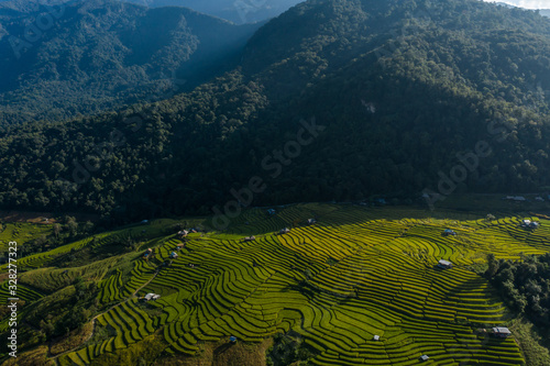 Scenics view of terrace field on hills