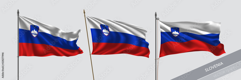 Set of Slovenia waving flag on isolated background vector illustration