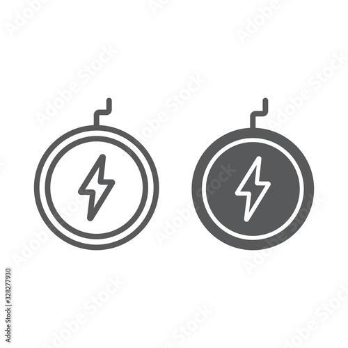 Wireless charger line and glyph icon, technology and power, wireless energy sign, vector graphics, a linear pattern on a white background, eps 10.