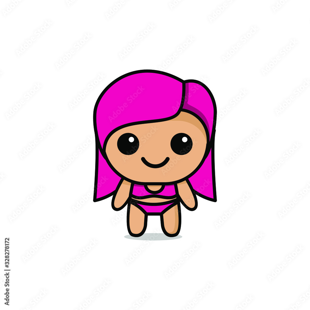 cute kawaii girl bikini character logo icon design vector illustration