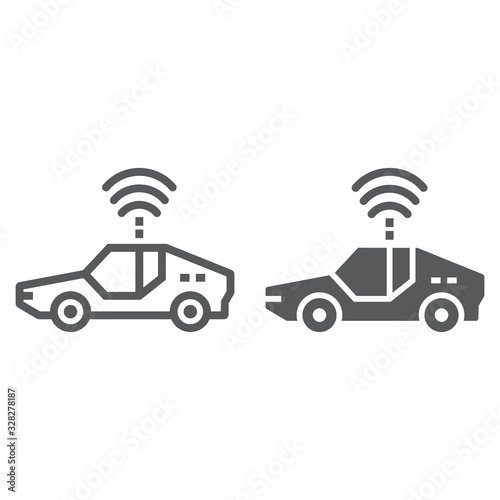 Autonomous car line and glyph icon, technology and future car, self driving sign, vector graphics, a linear pattern on a white background, eps 10.
